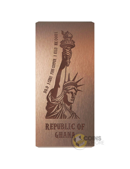 STATUE OF LIBERTY 1 Kg Kilo Investment Copper Bar 1 Cedis Ghana - Coins & More - Demnächst