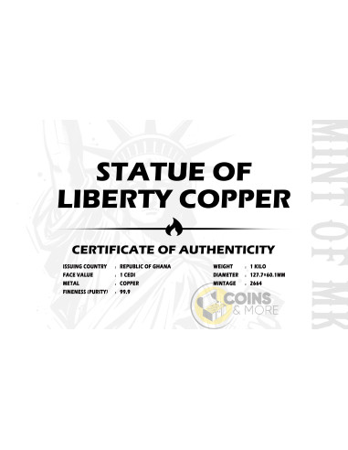 STATUE OF LIBERTY 1 Kg Kilo Investment Copper Bar 1 Cedis Ghana - Coins & More - Demnächst