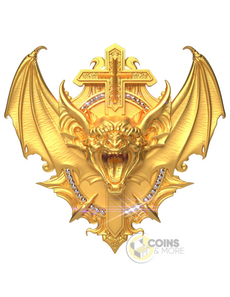 VAMPIRE BAT Gold Gilded 2 Oz Silver Coin 20$ Liberia 2027 - Coins & More - Coming Soon