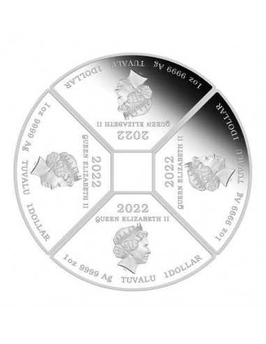 YEAR OF THE TIGER Quadrant Set 4 x 1 Oz Silver Coins 1$ Tuvalu 2022 - Coins & More - Segni Zodiacali
