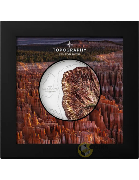 BRYCE CANYON Topography 5 Oz Silver Coin 25$ Cook Islands 2026 - Coins & More - Coming Soon