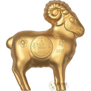 GOLD GILDED FLUFFY SHEEP Lunar Year 1 Oz Silver Coin 1000 Togorog Mongolia 2027 - Coins & More - Próximamente 2