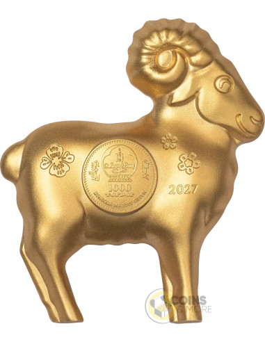 GOLD GILDED FLUFFY SHEEP Lunar Year 1 Oz Silver Coin 1000 Togorog Mongolia 2027 - Coins & More - Demnächst