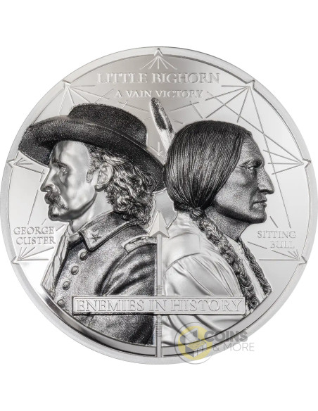 CUSTER VS SITTING BULL Enemies in History 2 Oz Silver Coin 1000 Togrog Mongolia 2026 - Coins & More - Coming Soon