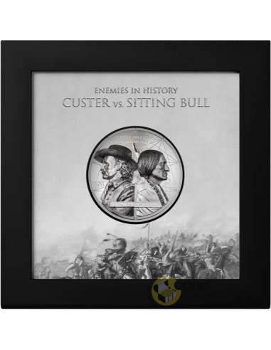 CUSTER VS SITTING BULL Enemies in History 2 Oz Silver Coin 1000 Togrog Mongolia 2026 - Coins & More - Coming Soon