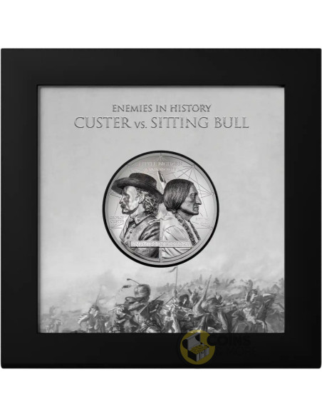 CUSTER VS SITTING BULL Enemies in History 2 Oz Silver Coin 1000 Togrog Mongolia 2026 - Coins & More - Coming Soon