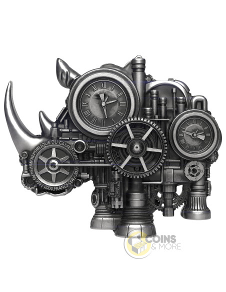 MECH RHINO SHAPED 2 Oz Silver UV Coin 2000 Francs Cameroon 2027 - Coins & More - Coming Soon