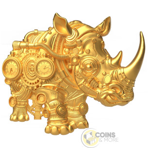 GOLD GILDED MECH RHINO SHAPED 2 Oz Silver UV Coin 2000 Francs Cameroon 2027 - Coins & More - Coming Soon