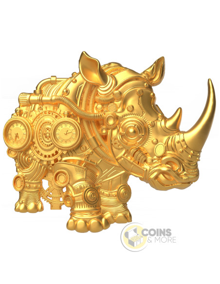 GOLD GILDED MECH RHINO SHAPED 2 Oz Silver UV Coin 2000 Francs Cameroon 2027 - Coins & More - Coming Soon