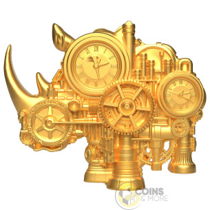 GOLD GILDED MECH RHINO SHAPED 2 Oz Silver UV Coin 2000 Francs Cameroon 2027 - Coins & More - Coming Soon 2
