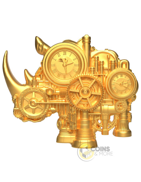 GOLD GILDED MECH RHINO SHAPED 2 Oz Silver UV Coin 2000 Francs Cameroon 2027 - Coins & More - Coming Soon
