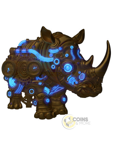 GOLD GILDED MECH RHINO SHAPED 2 Oz Silver UV Coin 2000 Francs Cameroon 2027 - Coins & More - Coming Soon