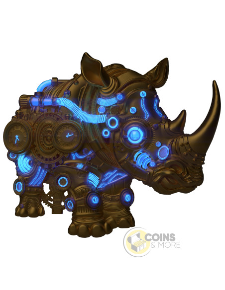 GOLD GILDED MECH RHINO SHAPED 2 Oz Silver UV Coin 2000 Francs Cameroon 2027 - Coins & More - Coming Soon