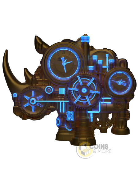 GOLD GILDED MECH RHINO SHAPED 2 Oz Silver UV Coin 2000 Francs Cameroon 2027 - Coins & More - Coming Soon