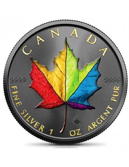 MAPLE LEAF RAINBOW Edition 1 oz Silver Ruthenium and Gold coin Canada 2021 - Coins & More - Naturaleza y Animales