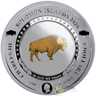 BUFFALO Embracing Gold 2 Oz Silver Coin 5$ Solomon Islands 2026 - Coins & More - Coming Soon 2