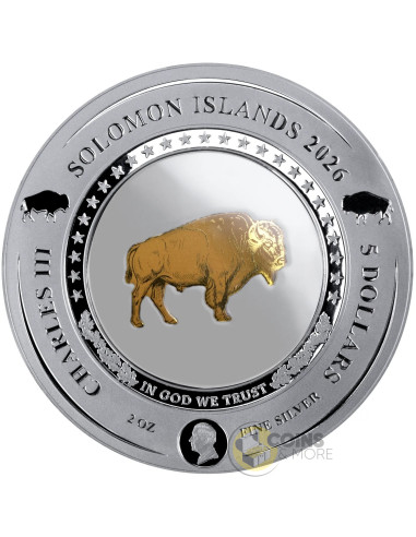 BUFFALO Embracing Gold 2 Oz Silver Coin 5$ Solomon Islands 2026 - Coins & More - Coming Soon