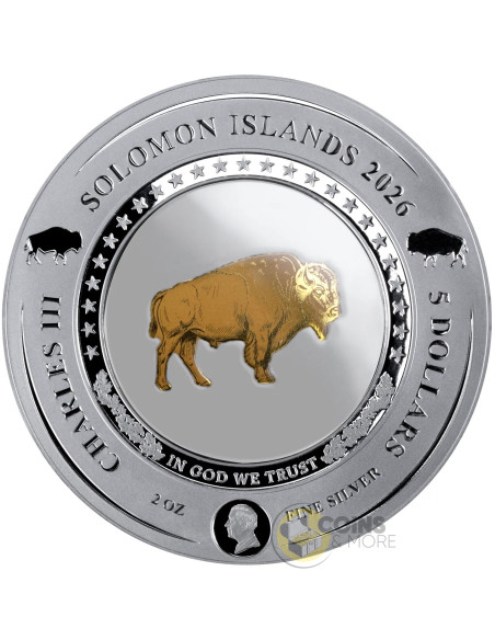 BUFFALO Embracing Gold 2 Oz Silver Coin 5$ Solomon Islands 2026 - Coins & More - Coming Soon