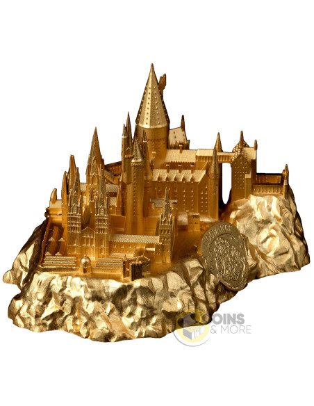 HOGWARTS CASTLE Gold Gilded 5 Oz Silver 3D Coin 10$ Samoa - Coins & More - Coming Soon