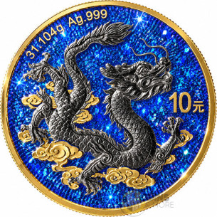 IMPERIAL BLUE CHINESE DRAGON 1 Oz Silver Coin 10 Yuan China 2026 - Coins & More - In Arrivo