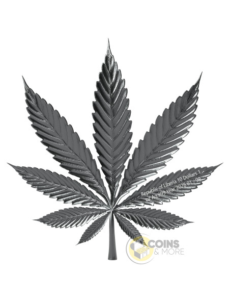 CANNABIS LEAVES Antiqued 1 Oz Silver Coin 10$ Liberia 2026 - Coins & More - Demnächst