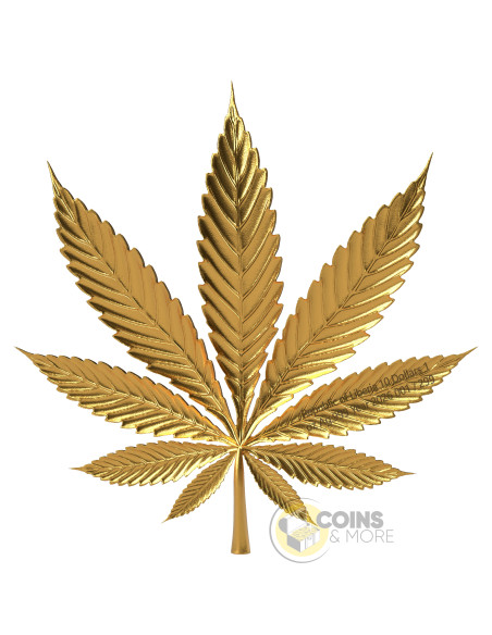CANNABIS LEAVES Gold Gilded 1 Oz Silver Coin 10$ Liberia 2026 - Coins & More - Coming Soon