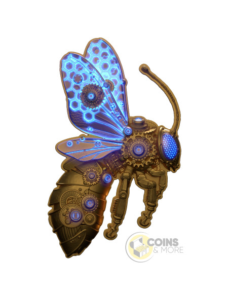 GOLD GILDED STEAMPUNK MECH BEE SHAPED 2 Oz Silver UV Coin 2000 Francs Cameroon 2027 - Coins & More - Coming Soon