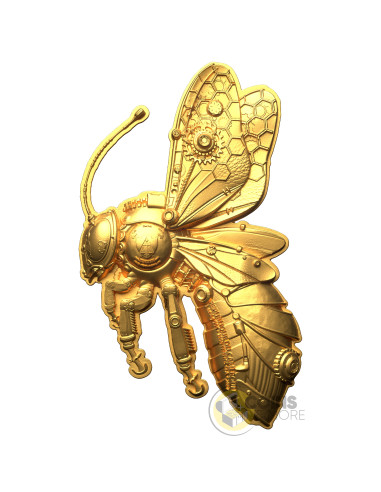 GOLD GILDED STEAMPUNK MECH BEE SHAPED 2 Oz Silver UV Coin 2000 Francs Cameroon 2027 - Coins & More - Coming Soon
