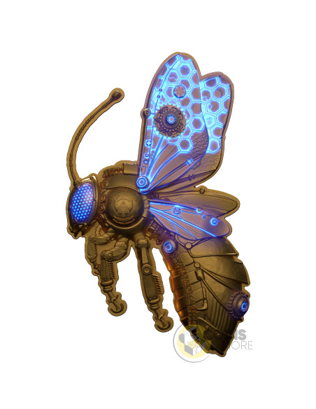 GOLD GILDED STEAMPUNK MECH BEE SHAPED 2 Oz Silver UV Coin 2000 Francs Cameroon 2027 - Coins & More - Coming Soon
