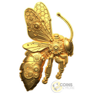 GOLD GILDED STEAMPUNK MECH BEE SHAPED 2 Oz Silver UV Coin 2000 Francs Cameroon 2027 - Coins & More - Coming Soon