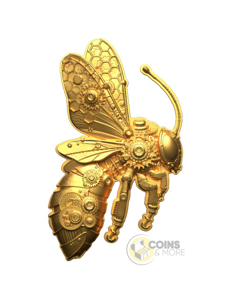 GOLD GILDED STEAMPUNK MECH BEE SHAPED 2 Oz Silver UV Coin 2000 Francs Cameroon 2027 - Coins & More - Coming Soon