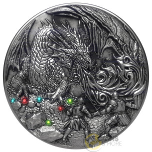 KNIGHT AND DRAGON Antiqued 2 Oz Silver Coin 20$ Liberia 2026 - Coins & More - Demnächst