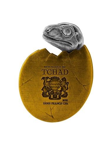 VELOCIRAPTOR HALF GOLD - Hatched 2 Oz Silver Coin 10000 Francs Chad 2021