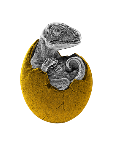 VELOCIRAPTOR HALF GOLD - Hatched 2 Oz Silver Coin 10000 Francs Chad 2021