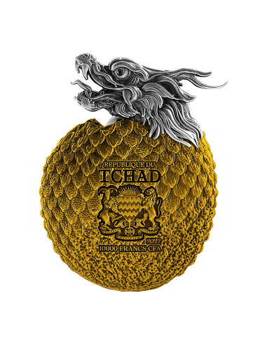 CHINESE DRAGON EGG Shape Half Gold 2 Oz Silver Coin 10000 Francs Chad 2022 - Coins & More - Tchad