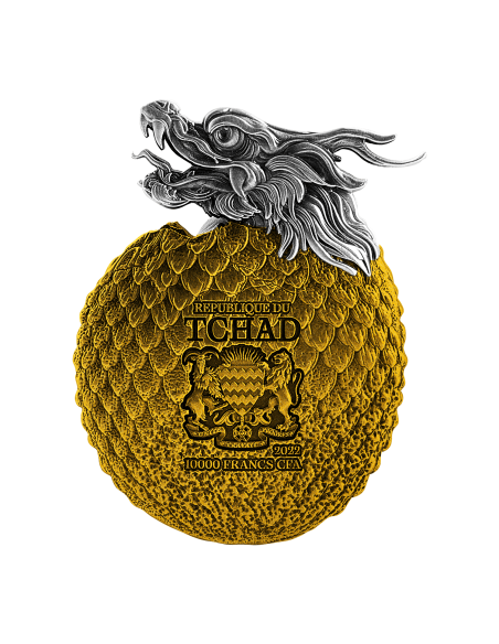 CHINESE DRAGON EGG Shape Half Gold 2 Oz Silver Coin 10000 Francs Chad 2022 - Coins & More - Tchad