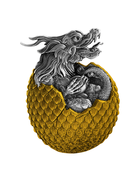 CHINESE DRAGON EGG Shape Half Gold 2 Oz Silver Coin 10000 Francs Chad 2022 - Coins & More - Tchad
