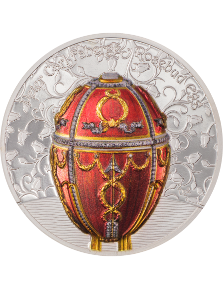 ROSEBUD FABERGE EGG Peter Carl 2 Oz Silver Coin 1000 Togrog Mongolia 2022 - Coins & More - Art et Architecture