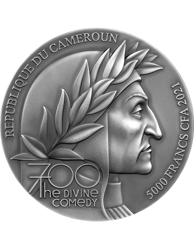 PURGATORIO The Divine Comedy 700th Anniversary 5 Oz Silver Coin 5000 Francs Cameroon 2021 - Coins & More - Camerún