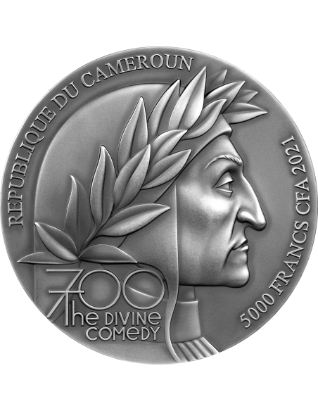 PURGATORIO The Divine Comedy 700th Anniversary 5 Oz Silver Coin 5000 Francs Cameroon 2021 - Coins & More - Camerún