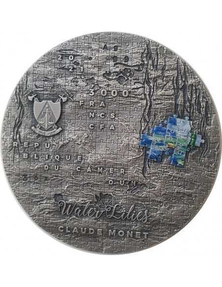 WATER LILIES By Claude Monet So Puzzle Art 3 Oz Silver Coin 3000 Francs Cameroon 2021 - Coins & More - Camerún