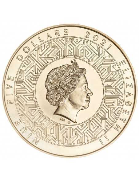 MICROCHIP 50th Anniversary Gilded 2 Oz Silver Coin 5$ Niue 2021