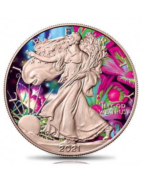THE BUTTERFLY - SPIRIT ANIMALS 1 Oz Silver Eagle Gold Plated Coin 1$ Dollar USA 2021 - Coins & More - Natura e Animali