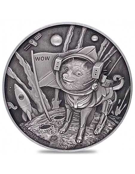 DOGE ON THE MOON 2 Oz Silver Antiqued Coin 10000 Francs Chad 2022 - Coins & More - Videojuegos y Multimedia