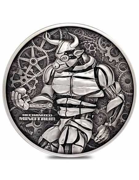MECHANIZED MINOTAUR 2 Oz Silver Antiqued Coin 10000 Francs Chad 2022 - Coins & More - Mitologia, Leggende e Folclore