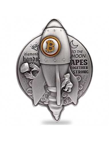BITCOIN ROCKET SHAPED Silver Antiqued 1 Oz Coin 5000 Francs Chad 2022 - Coins & More - Videojuegos y Multimedia