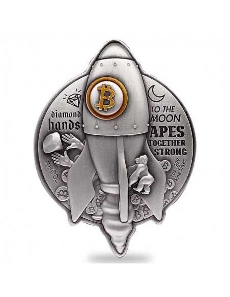BITCOIN ROCKET SHAPED Silver Antiqued 1 Oz Coin 5000 Francs Chad 2022 - Coins & More - Videojuegos y Multimedia