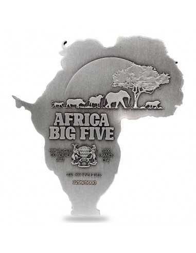 AFRICA BIG FIVE SHAPED Silver Antiqued 1 Oz Coin 5000 Francs Chad 2022 - Coins & More - Naturaleza y Animales