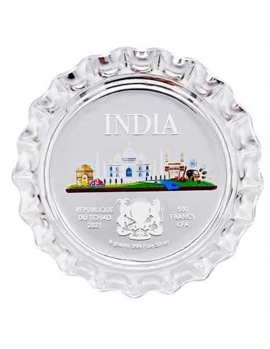 INDIA World Landmarks Bottle Cap Silver Proof Coin 500 Francs Chad 2021 - Coins & More - Tchad
