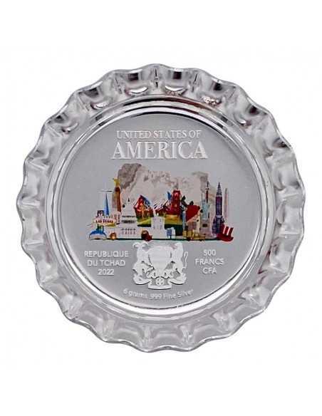 USA World Landmarks Bottle Cap Silver Proof Coin 500 Francs Chad 2021 - Coins & More - Tchad